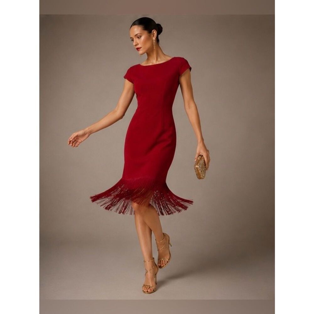Marchesa Notte Silk pensil dress with fringe detail - Picture 4 of 8